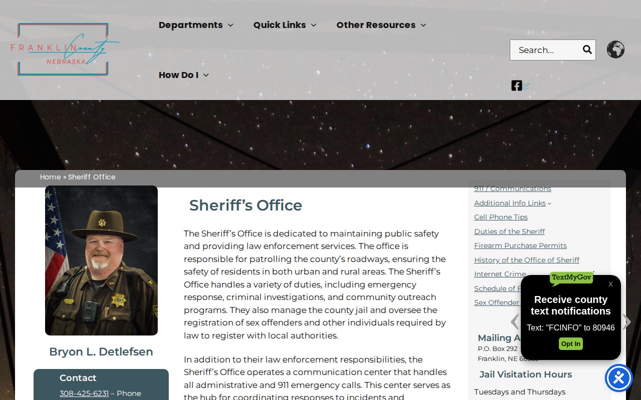 Franklin County Sheriff’s Office page for jail and booking record information