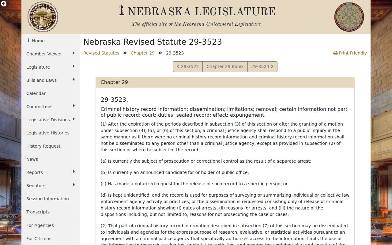 Nebraska record restriction statute relevant to Franklin County booking records